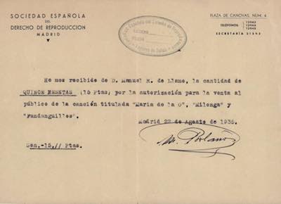 Autorización de Sociedad Española del Derecho de Reproducción Madrid