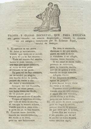 Trovos y glosas discretas, que para explicar sus penas cantaba un amante despreciado, cuando se divertia con sus amigos; compuestos por D. Zeferino Zepol, natual de Andujar