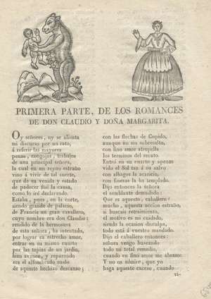 Primera parte de los romances de Don Claudio y Doña Margarita. (Tambien está la segunda parte)