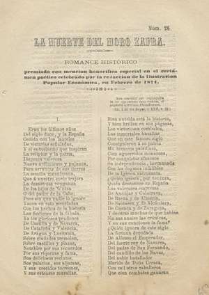 La muerte del Moro Zafra. Romance histórico premiado con mención honorifica especial en el certamen poético celebrado por la redacción de la Ilustración Popular Económica, en febrero de 1871