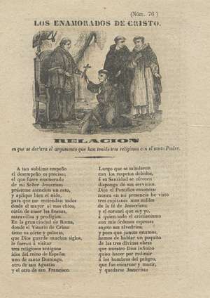 Los enamorados de Cristo. Relación en que se declara el argumento que han tenido tres religiosos con el santo Padre. Núm. 76