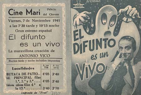 [Programa de mano de película]. El difunto es un vivo.