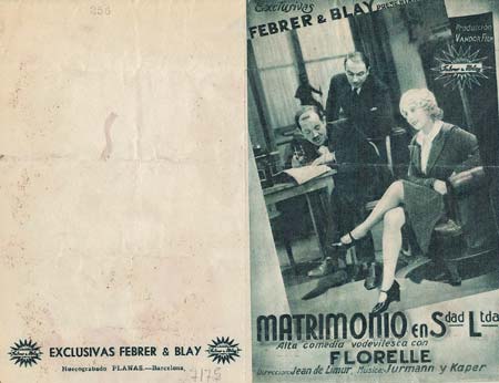 [Programa de mano de película]. Matrimonio en Sdad. Ltada.