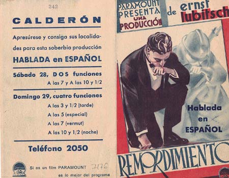 [Programa de mano de película]. Remordimiento.