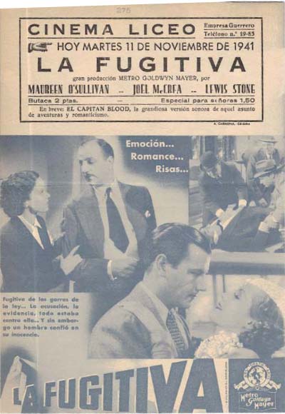 [Programa de mano de película]. La fugitiva.