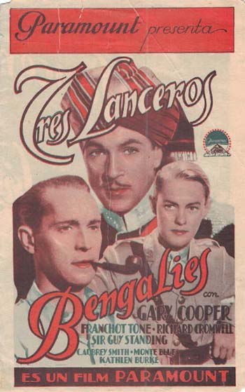 [Programa de mano de película]. Tres lanceros bengalies.